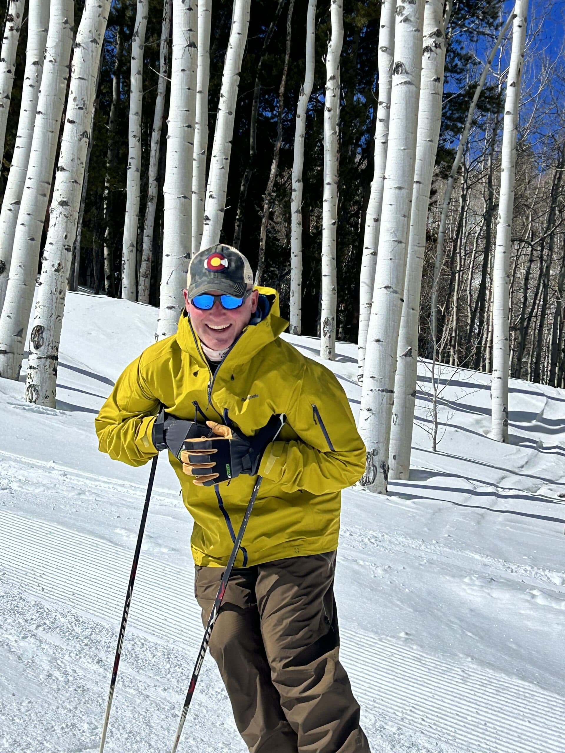 Nordic skiing through an aspen grove in Colorado